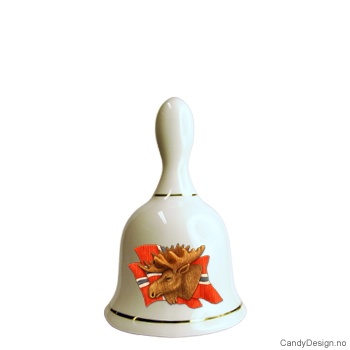 Stor porselen bjelle med Norske flagg og elghode motiv 