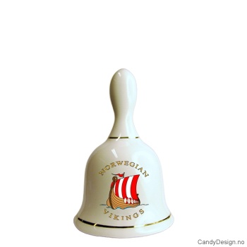 Stor suvenir bjelle i porselen med Norsk motiv  Vikingskip