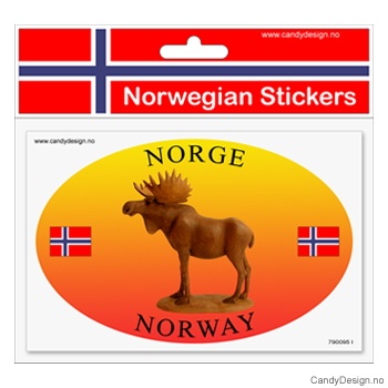 Ovalt klistremerke for bil med elg i solnedgang