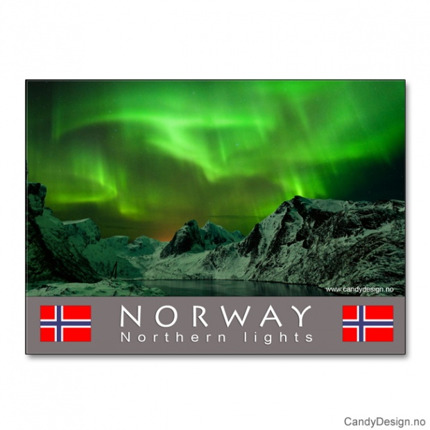 Metallmagnet med Norsk landskap med nordlys (aurora borealis)