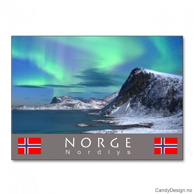 Metallmagnet med Norsk landskap med nordlys (aurora borealis)