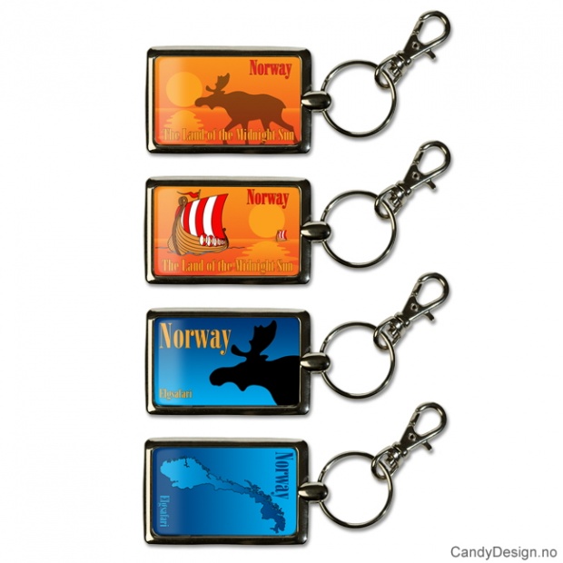 Assorterte nøkkelringer i metall i farger