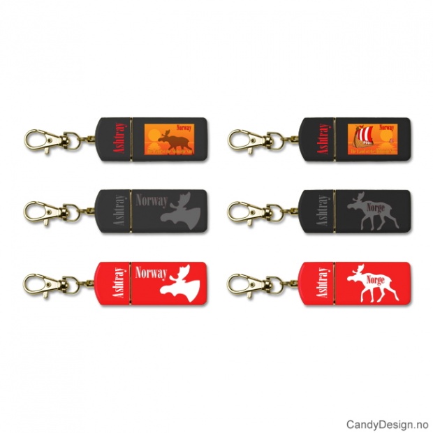 Assorterte suvenir lomme askebeger med elg motiver