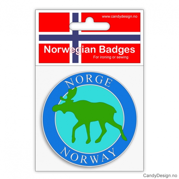 Broderte runde suvenir jakkemerke med elg