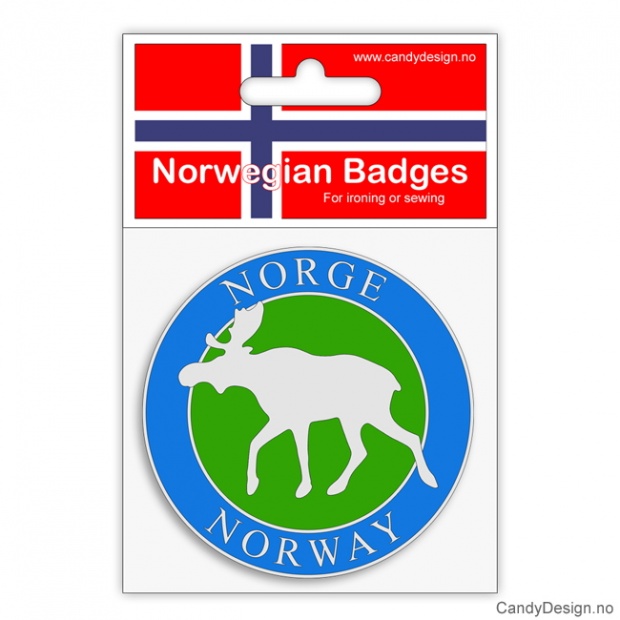 Broderte runde suvenir jakkemerke med elg