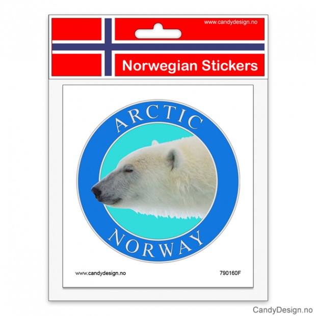 Runde suvenir klistremerker med Arctic Norway og isbjørn 
